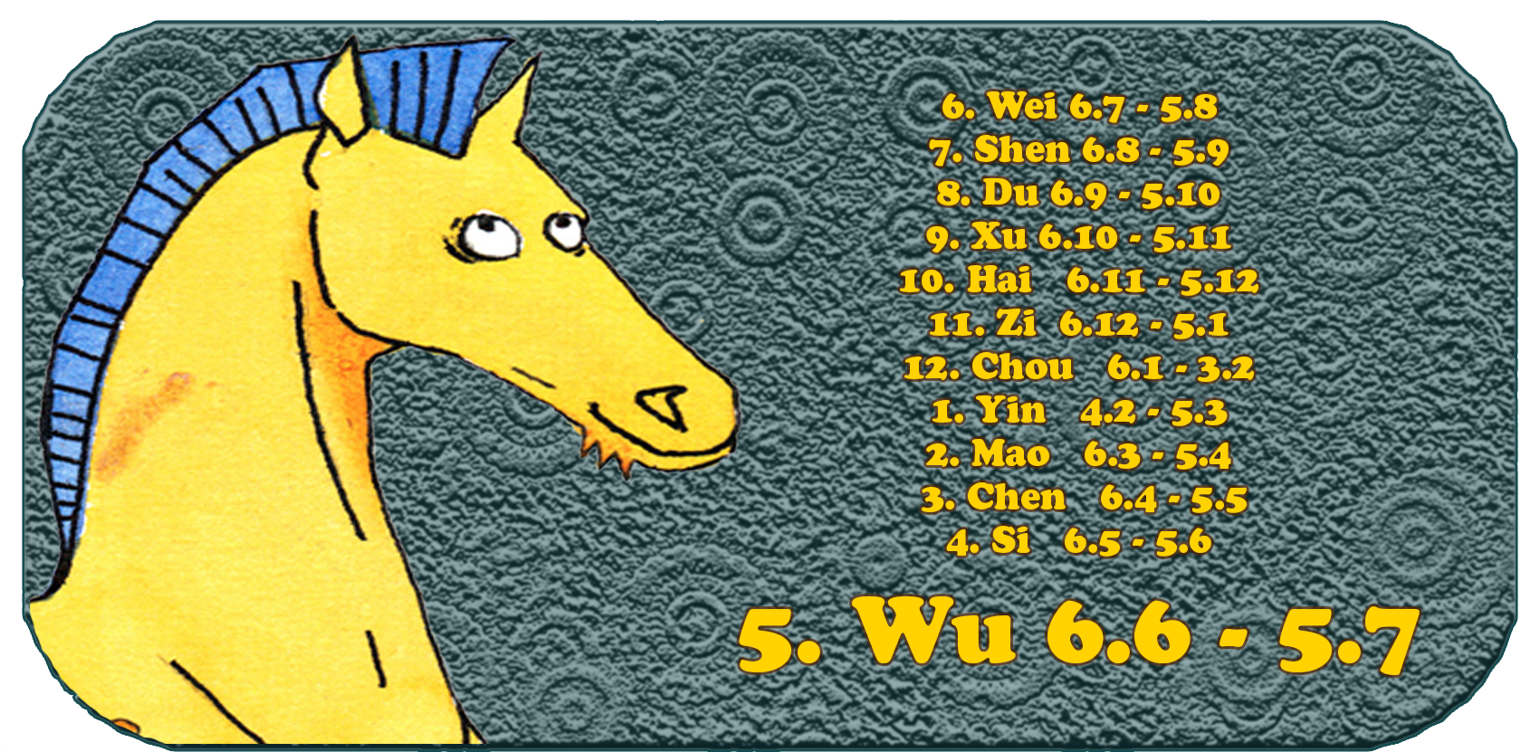 Chinese Zodiac | The Twelve Chinese Animals | Horse, June, month 5, Wu